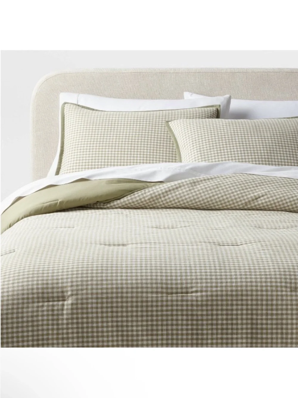 NWT King Mini Gingham Comforter and Sham Set Moss Green - Threshold